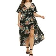 thumbnail image 1 of MYLookk Women Plus Size Summer Floral Print Bohemain V Neck Short Sleeve Irregular Dress, 1 of 4