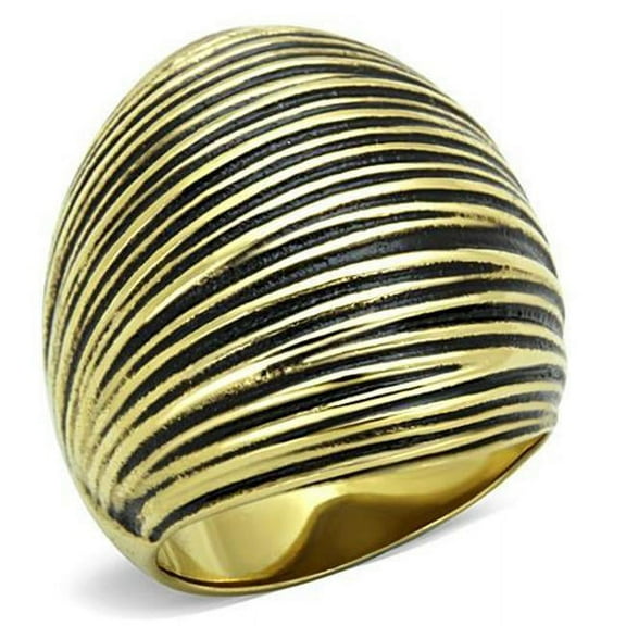 Alamode TK1711-5 Women IP Gold Stainless Steel Ring with Epoxy in Jet - Size 5