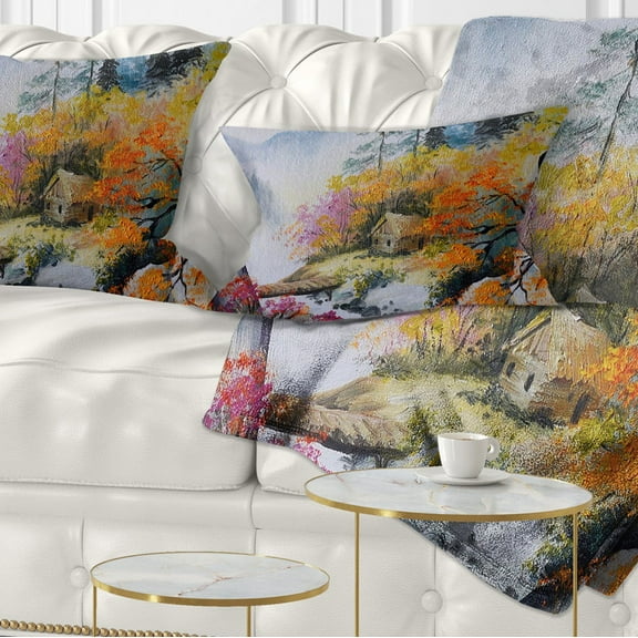 Designart House in the Mountains - Landscape Printed Throw Pillow - 12x20