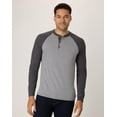 thumbnail image 2 of Hanes Beefy-T Men's Long Sleeve Colorblock Henley Oxford Gray/Slate Heather L, 2 of 10