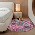 thumbnail image 2 of Vintage Middle Century Round Area Rug 8Ft Washable Large Circle Rugs for Living Room Dorm, Abstract Bohemia Style Aztec Pink Non-Slip Carpet Floor Mats Indoor Outdoor Carpet Runner Home Decor, 2 of 8