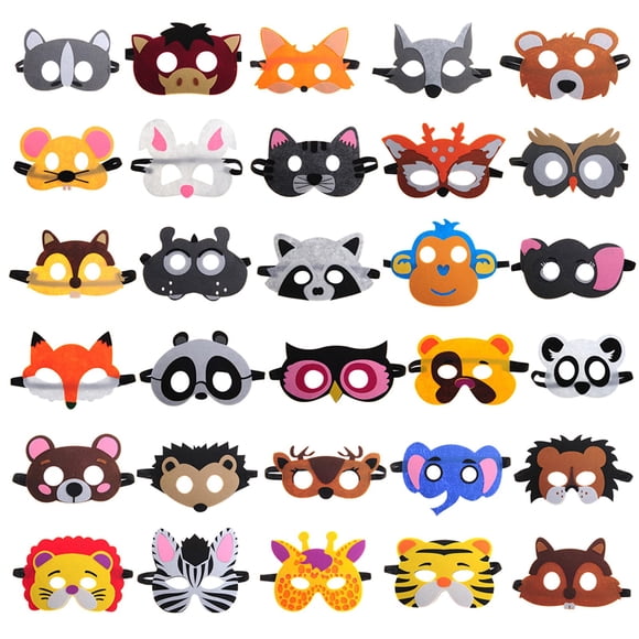 Máscaras de fieltro con forma de animal de 30 piezas de ShaggyDogz para niños, fiestas temáticas en la jungla, regalos, suministros...