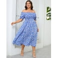 thumbnail image 6 of Yesfashion Women's Summer Casual Dresses 2025 Spring Puff Sleeve Square Neck A-line Flowy Floral Smocked Midi Dress, 6 of 7