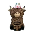 thumbnail image 2 of Highland Cow Resin Figurine with Welcome Theme, Farmhouse Tabletop Decor, Rustic Home Accent, 6.69 Inch, 2 of 7