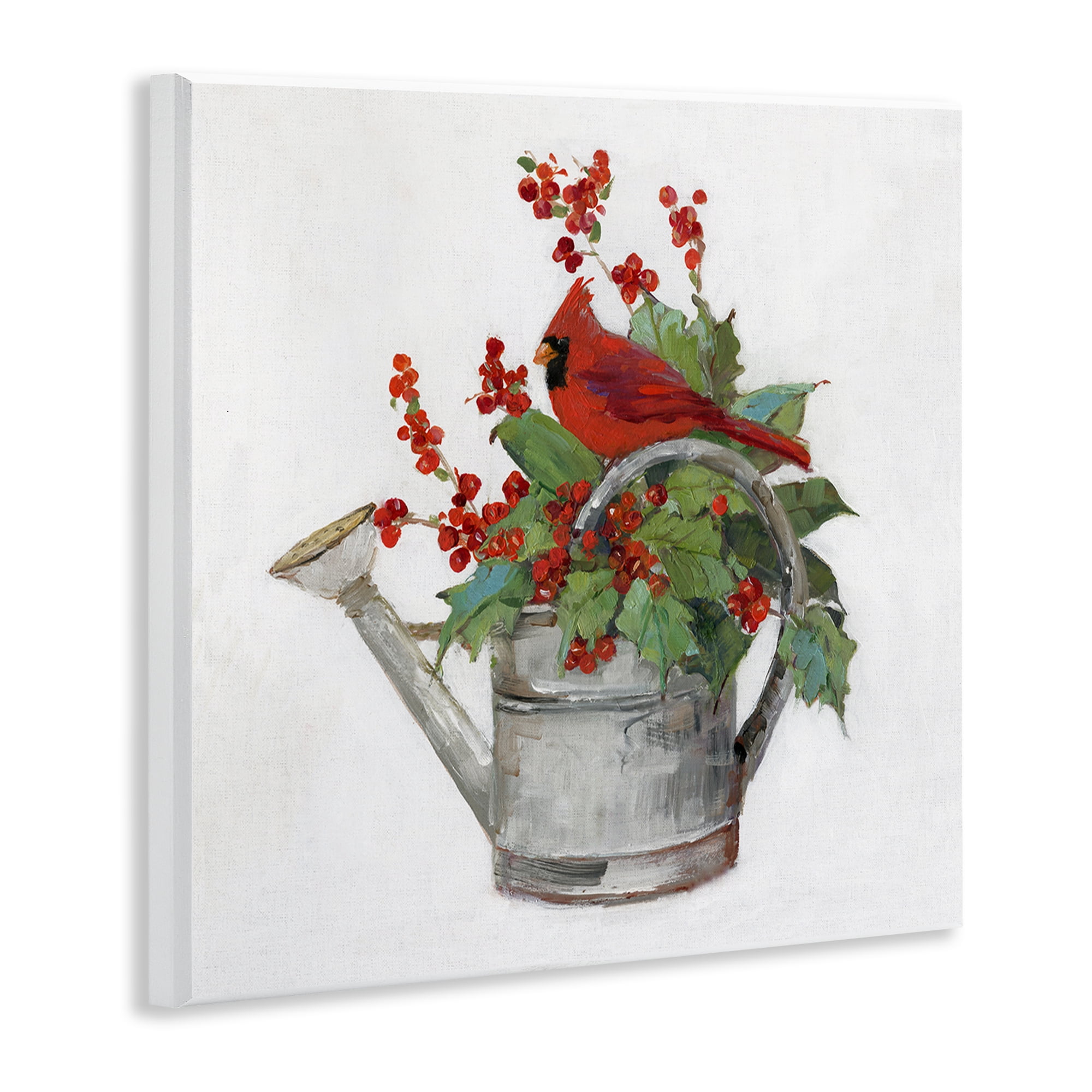 Stupell Industries Cardinal & Watering Can Holiday Painting Unframed Art Prints Wall Art, 12 x 12
