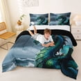 thumbnail image 3 of Metsweet Green Dragon Full Size Comforter Sets 3-Piece, Ocean Wildlife Bedding Comforter Set, Teal Green Gray,Black Reversible,1 Comforter and 2 Pillowcases, 3 of 6