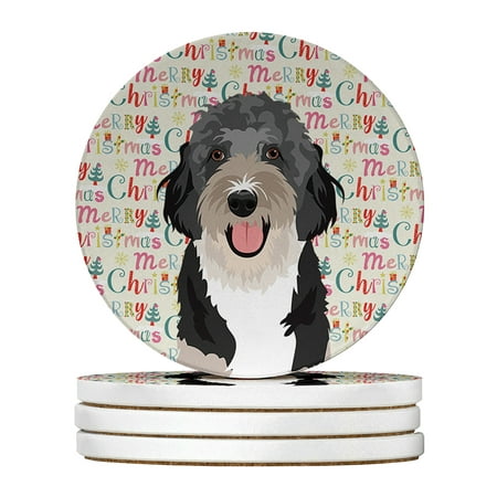 

Doodle Black Tricolor #1 Christmas Large Sandstone Coasters Pack of 4 4 in x 4 in