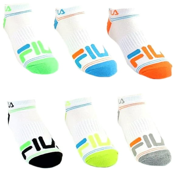 Fila Big Girl's 6 Pair Low Cut Socks, Shoe Size: 10-4 (White/Multi)