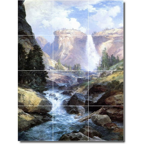 Ceramic Tile Mural-Thomas Moran Waterfalls Floor Tile Mural 21. 12.75" w x 17" h using (12) 4.25 x 4.25 ceramic tiles