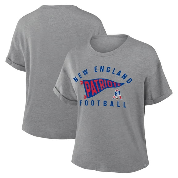 Women's Fanatics Heather Gray New England Patriots Pennant Wave Tribute Tri-Blend Boxy T-Shirt