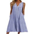 thumbnail image 1 of Robes Décontractées à Carreaux pour Femmes Été Col en V Boutonnée Ample Robe Midi Robes d'Été avec Poches Violet G, 1 of 7