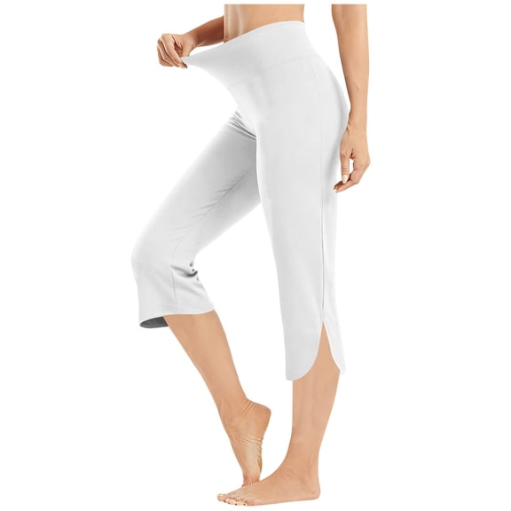 Mlzmgr Capris for Women High Wasited Elastic Slim Casual Trendy Side Split Stretchy Workout Yoga Running Capri Pants(X-Large,White)
