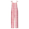thumbnail image 4 of Lenpel Women's Jumpsuits Plus Size Sleeveless Spaghetti Strap Striped Plaid Straight Leg Rompers Causal Loose Overalls with Pockets, 4 of 5