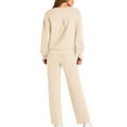 thumbnail image 5 of 2 Piece Sets for Women Casual Outfits Long Sleeve Sweatshirt Wide Leg Sweatpant Sweatsuit Loungewear Set Tracksuit Khaki 3XL, 5 of 6
