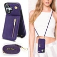 thumbnail image 2 of Crossbody Wallet Case for iPhone 16 with Card Holders RFID Shockproof Cover, Back Magnetic Flip Kickstand Zipper Slot Case, PU Leather Cover Handbag Shoulder Strap Phone Case,Purple, 2 of 12