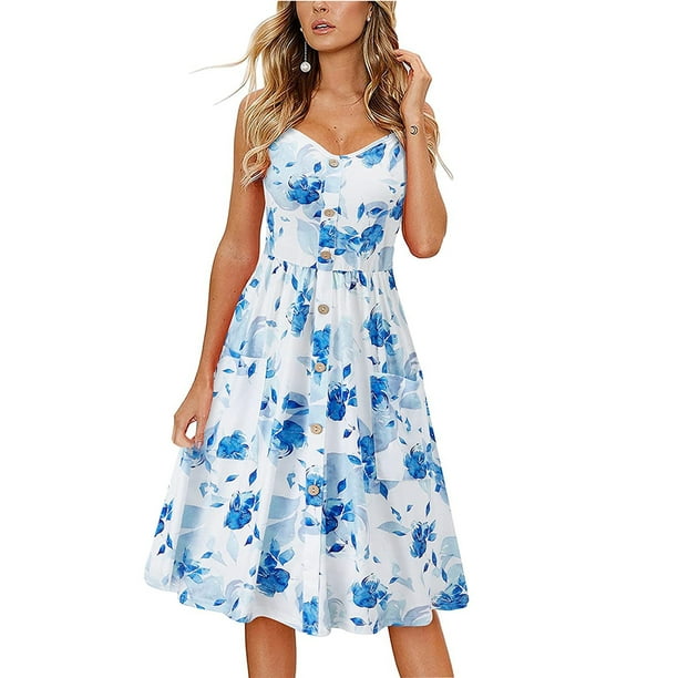 Fesfesfes Summer Dresses for Women Casual Printing V-Neck
