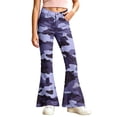 thumbnail image 2 of Spazoro Girls Flare Pants with Pockets, Lightweight Camouflage Print Relaxed Fit Button Closure Retro Bell‑Bottom Trousers for Street Daily Wear Purple Size 13-14, 2 of 7