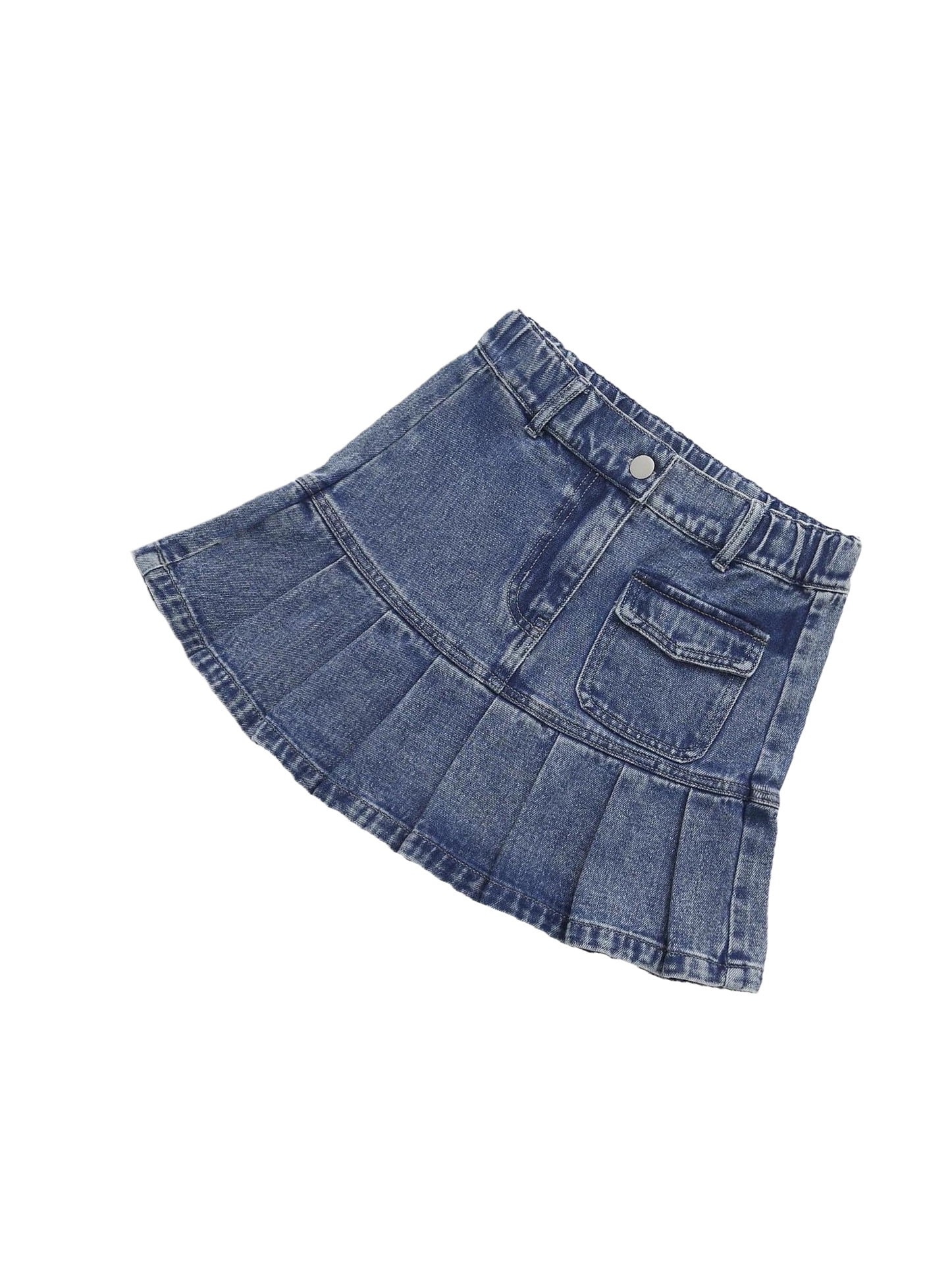 Plain Pleated Dark Wash Girls Denim Skirts (Girl's)