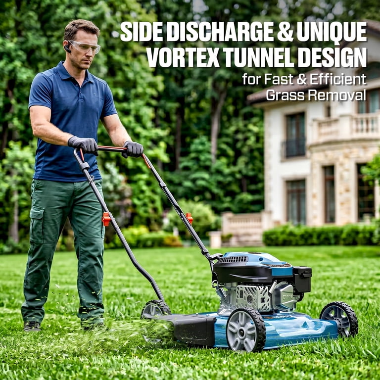 SENIX Gas Lawn Mower, 20in Cutting Blade, 21in Steel Deck with