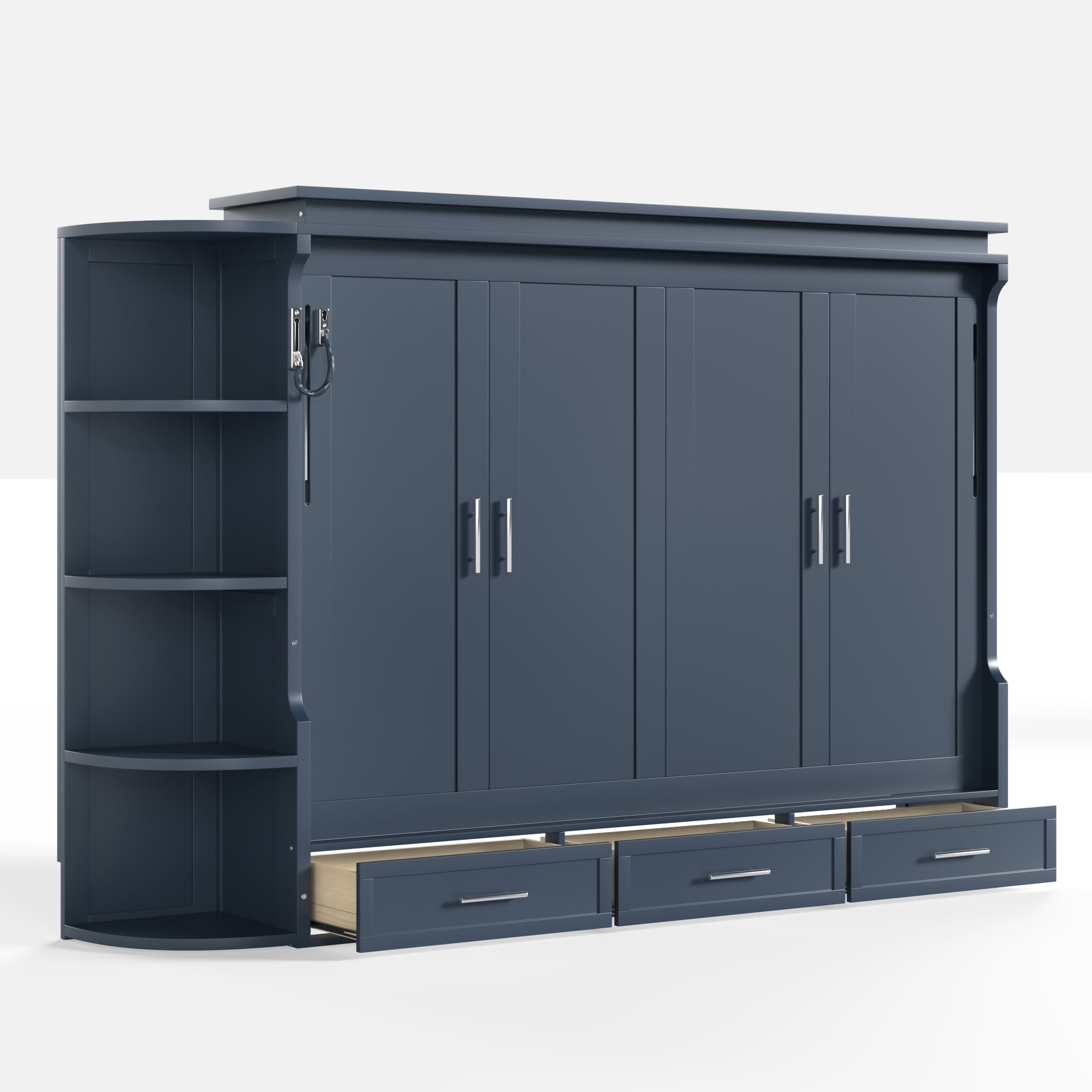 Mintazer Full Murphy Bed with Side Cabinets & 3 Drawers, Wall Foldable Bed with Storage for Bedroom Guest Room Home Office, Blue