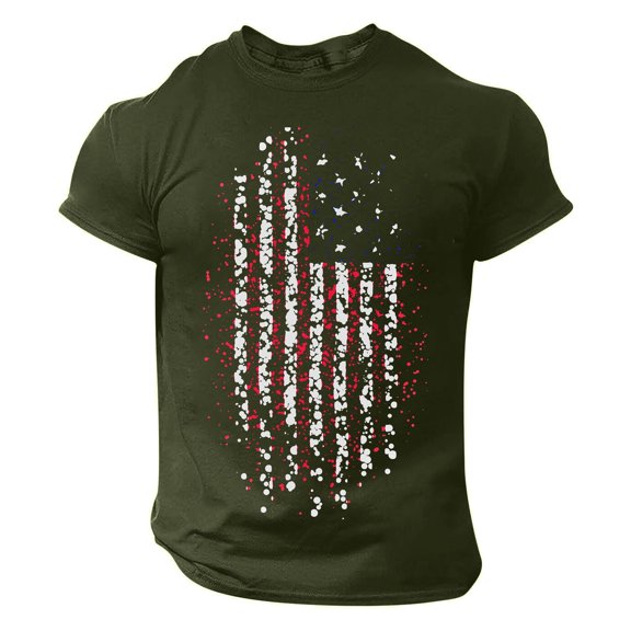 Pxiakgy mens t-shirts Men's Independence Day Casual Fashion Soft And Comfortable Pure Cotton Small Print Round Neck Short Sleeved T Shirt t shirts for man Army Green L