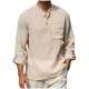 thumbnail image 1 of Ceisia Men's Cotton Linen Henley Shirt | Relaxed Fit Stand Collar Long Sleeve Casual Button-Down Top Gifts, 1 of 6