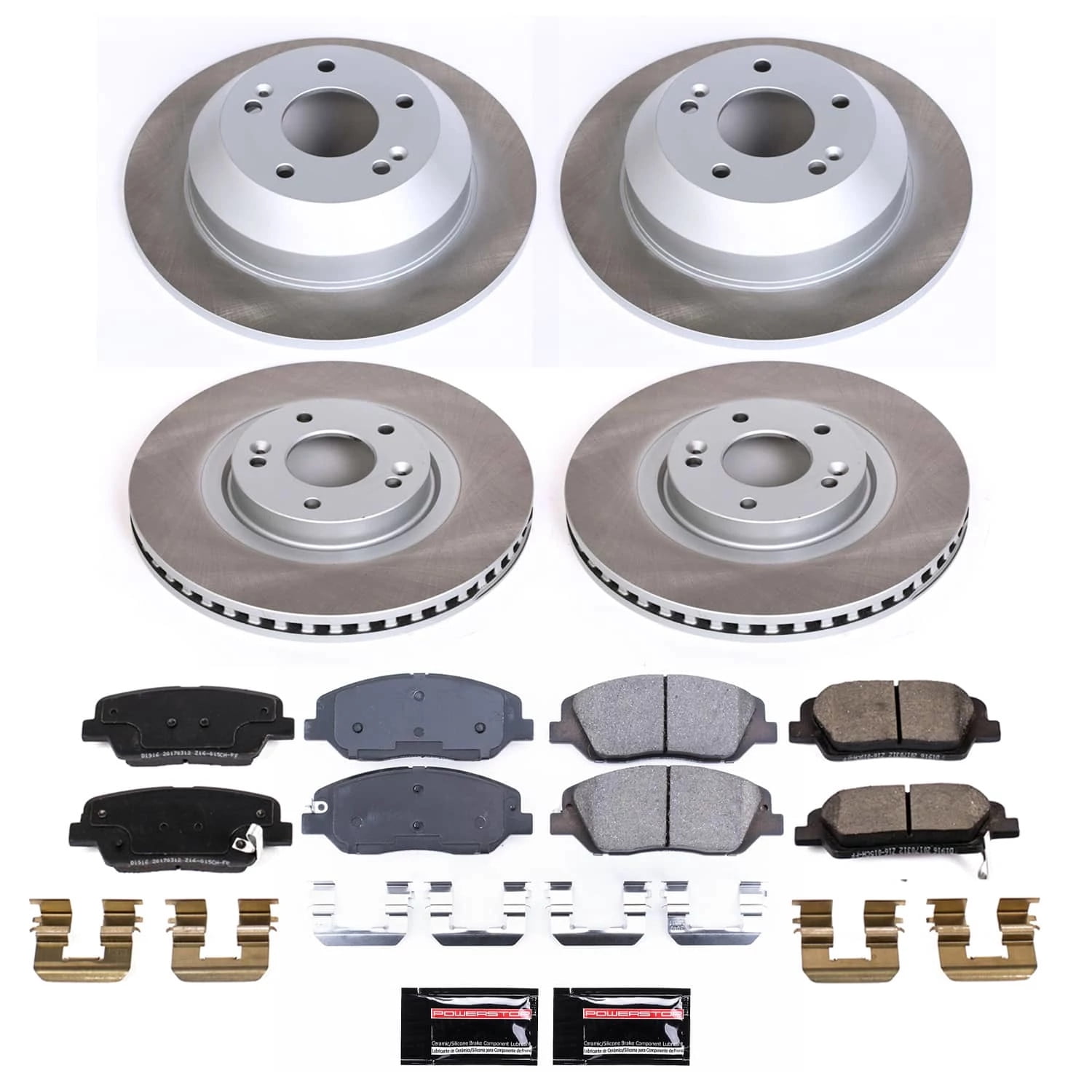 PowerStop Front and Rear Semi-Coated Rotor and Low-Dust Ceramic Brake Pad Kit SC7514