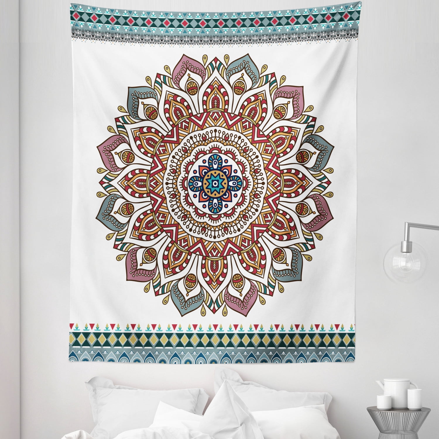 Mandala Tapestry, Composition with Floral Motifs Oriental Bohemian ... - Vintage-Style Fabric Mesh Wall Art