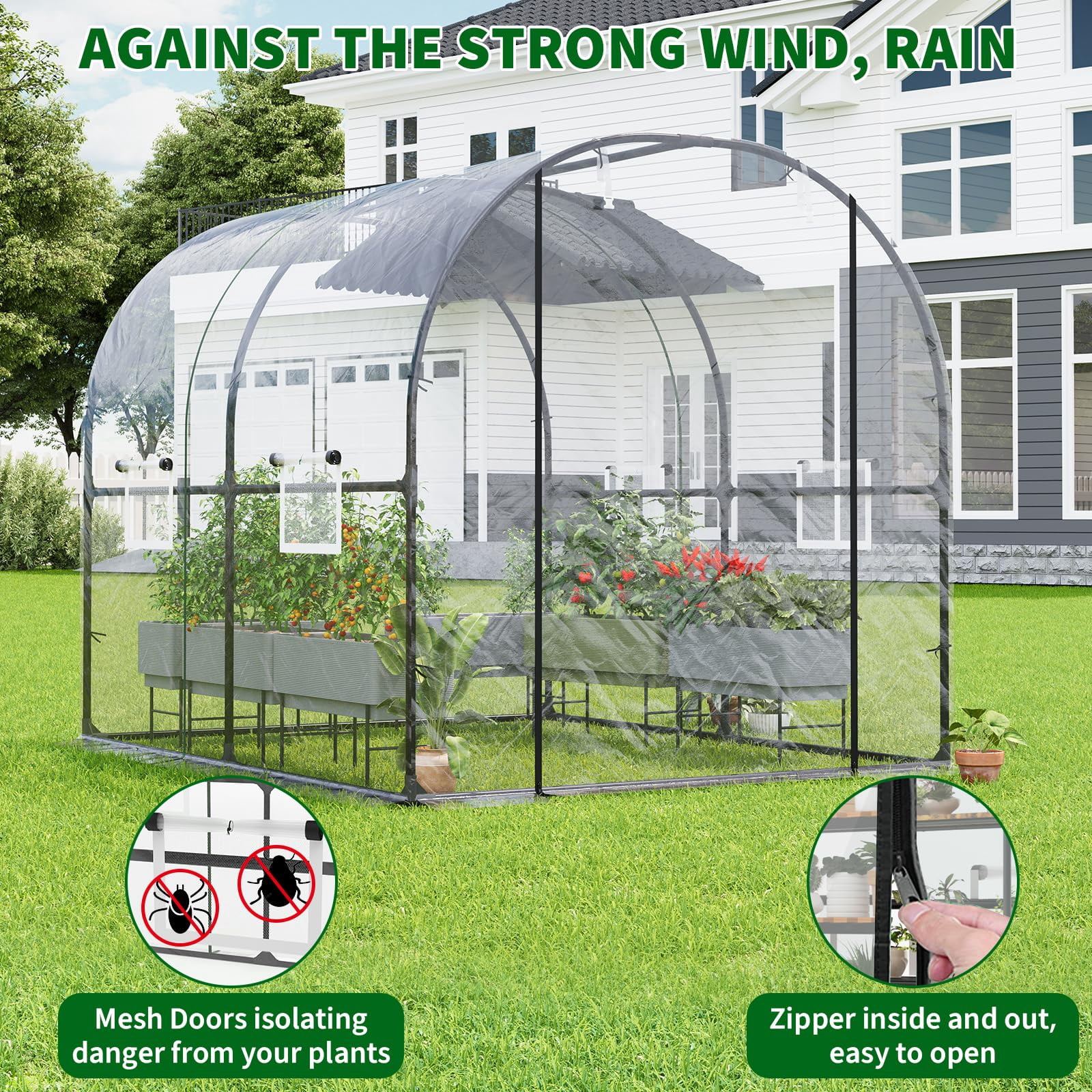 Walk-In Greenhouse 8.2 x 6.6 x 6.6 FT – Portable Outdoor Garden Greenhouse with Heavy-Duty Frame & Transparent Cover, Large Plant Growing House for Backyard, Patio & Vegetable Garden