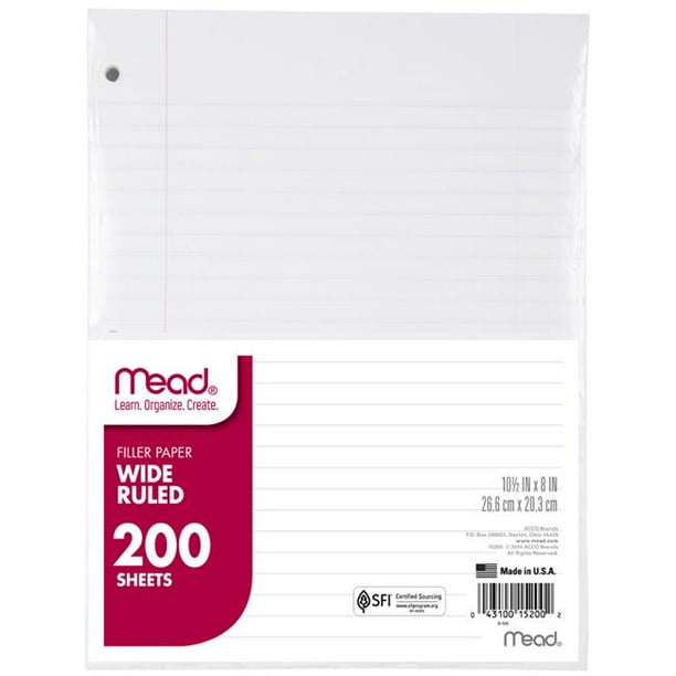 Mead MEA15200BN 10.5 x 8 in. Paper Filler Wide Ruled 200 Sheet Pack