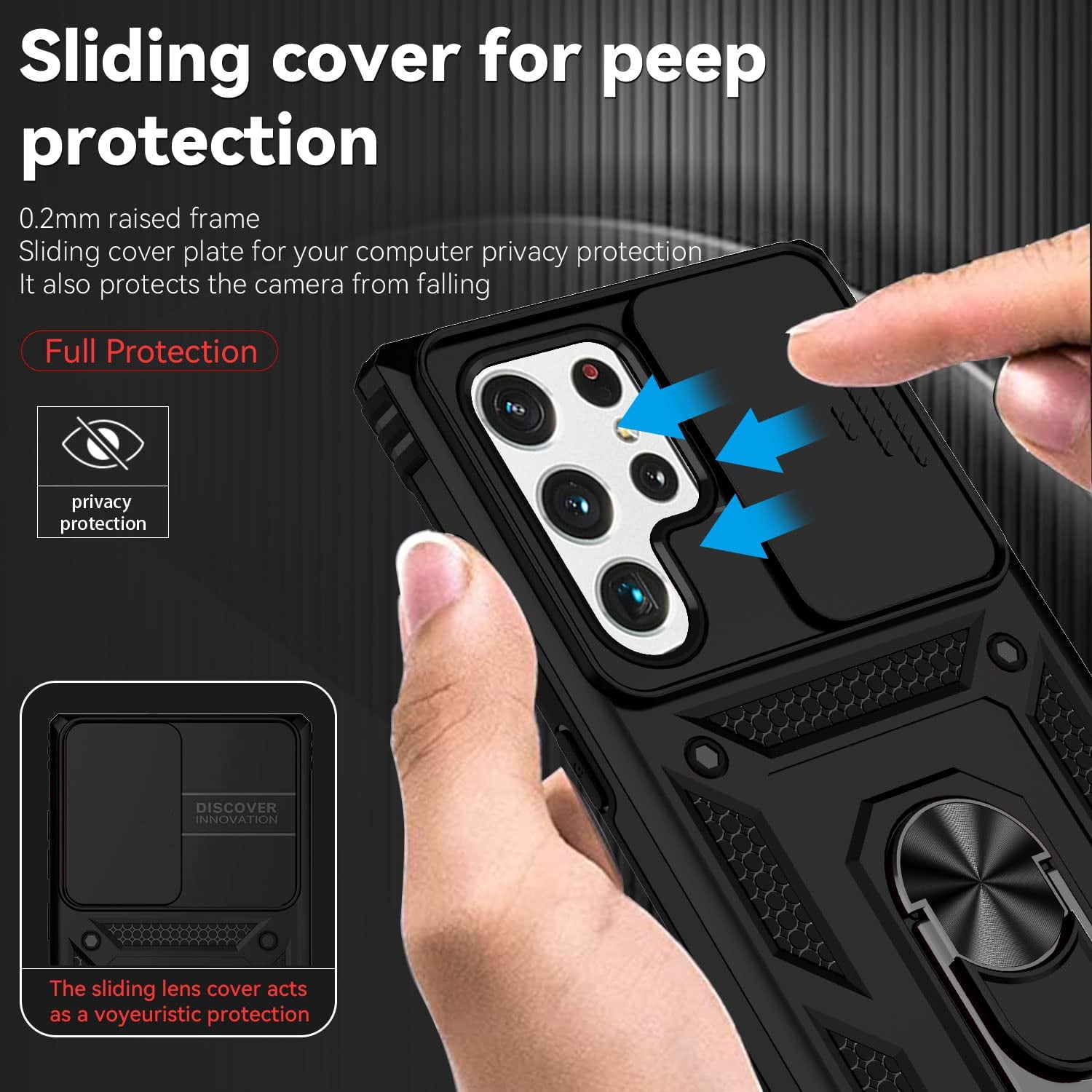 for Samsung Galaxy S22 Ultra Case with Camera Lens Cover HD Screen Protector, Military-Grade Drop Tested Magnetic Ring Holder Kickstand Protective Phone Case for Samsung Galaxy S22 Ultra 5G (Black)