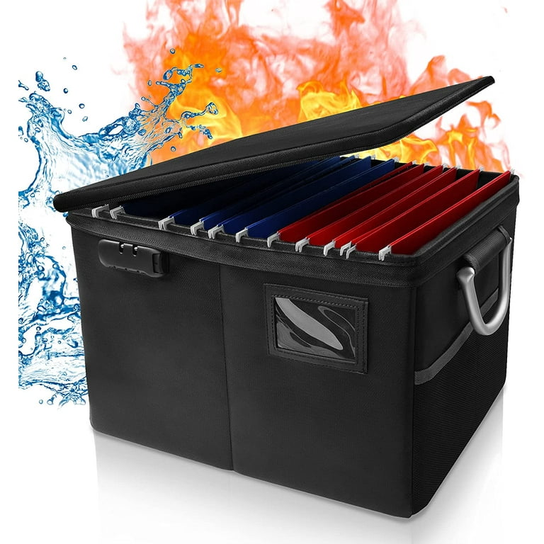 Fireproof Box With Lock File Organizer With Handle And Zipper Waterproof Fire Proof Collapsible Document Storage Filing Box For Hanging Letter Legal Documents Protect Important Documents Black Walmart Com