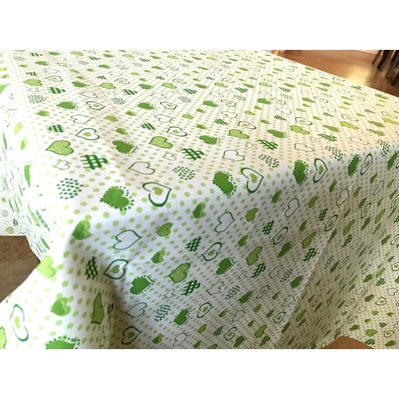 Cotton Tablecloth Floral Hearts Print Hearts and Dots Green