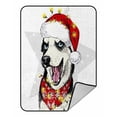 thumbnail image 1 of Manta polar ABPHQTO Perro Husky siberiano con gorro de Papá Noel 145x200 cm, 1 of 1