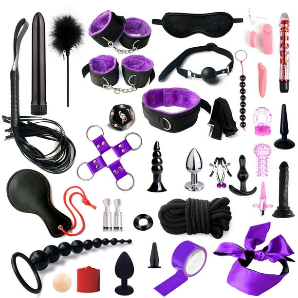 Productos vivos 35 uds, correas de cincha, tapón Anal, juego de juguetes sexuales, esposas, puños de tobillo, máscara de ojos, palo de plumas, bola para la boca, pinzas para pezones