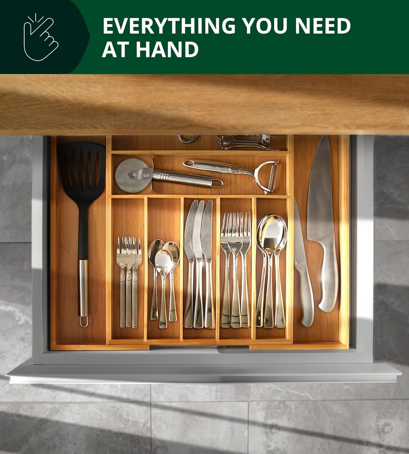 Royal Craft Wood Luxury Bamboo Kitchen Drawer Organizer - Silverware Organizer - Utensil Holder and Cutlery Tray with Grooved Drawer Dividers for Flatware and Kitchen Utensils (9 Slot, Natural)