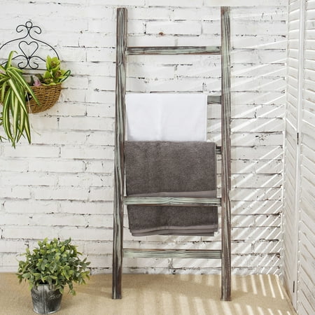 Mygift 4 Foot Decorative Rustic Barnwood 5 Rung Blanket Ladder