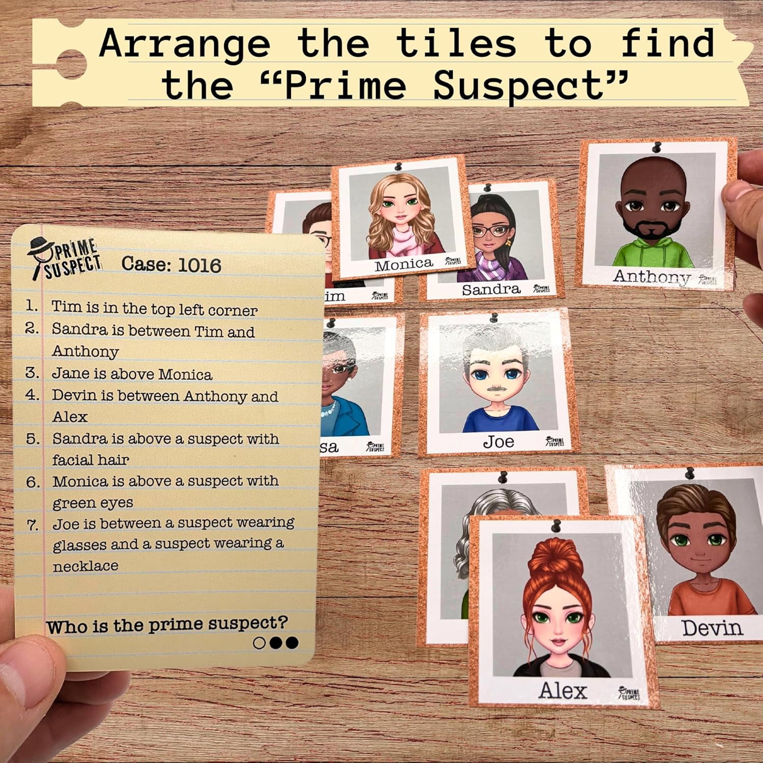 Prime Suspect – Logic Deduction Puzzle Game with 45 Case Cards | Single or Cooperative Play | Ages 8+ | Compact Travel Brain Teaser for Kids, Teens & Adults