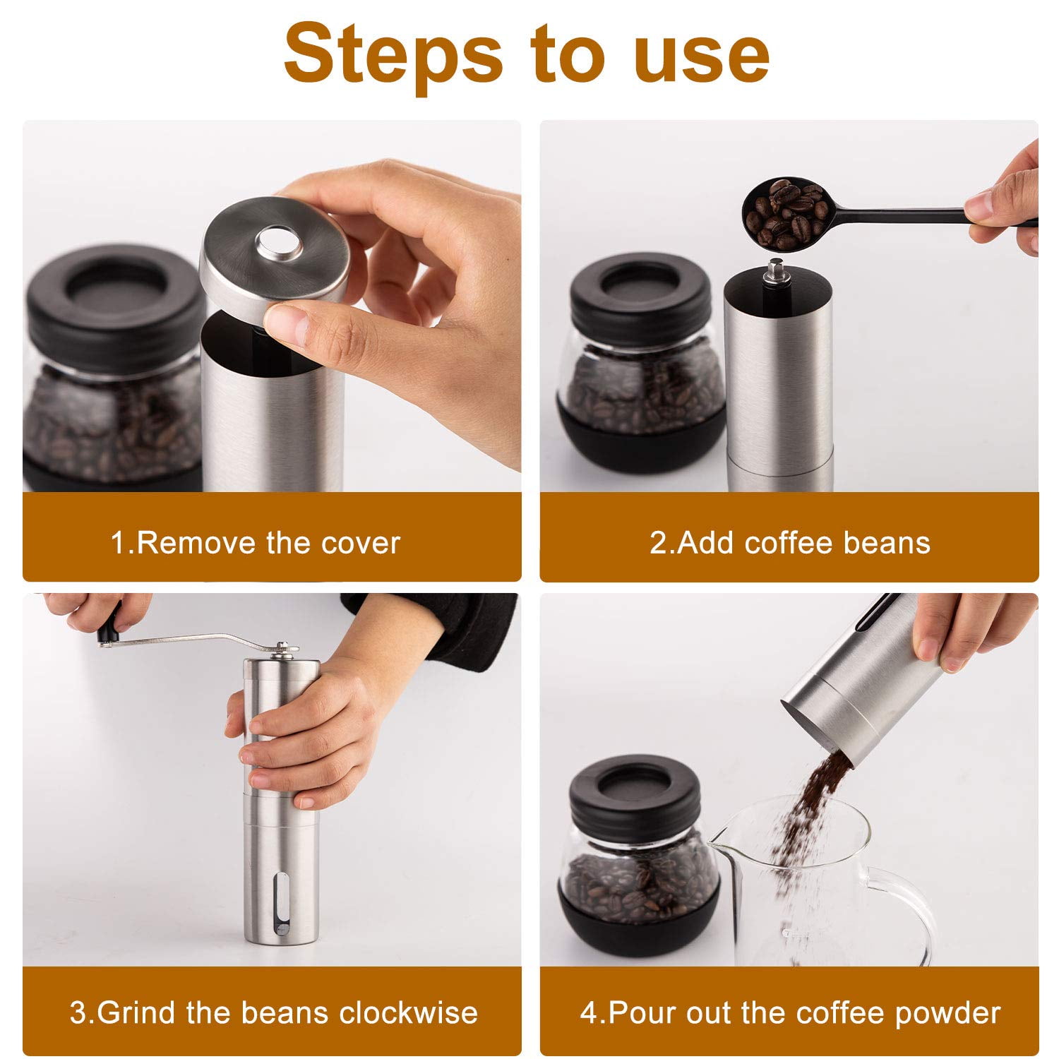 PARACITY Stainless Steel Manual Coffee Grinder for Aeropress, French Press, Espresso & Drip