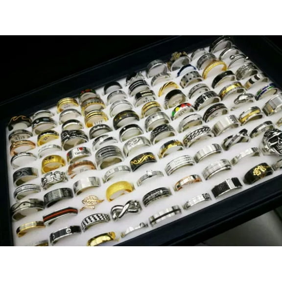 K-KED Wholesale 100pcs Bulk Lot Mixed Stainless Steel Rings Men's Fashion Wedding Ring-Men-100pcs