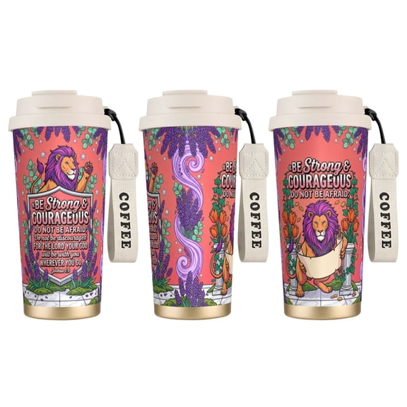 1pc Lion Tumbler 18oz Brave Lion King & Bible Verse, Leak-proof Father's Day Travel Mug