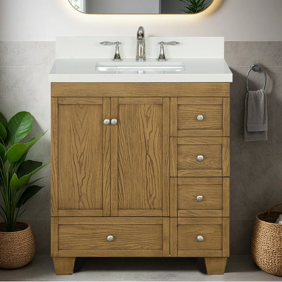 Lavanti Depos Solidwood 30-inch Bathroom Vanity with Sink - Stylish Gray Oak
