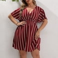 thumbnail image 6 of AURA Plus Size Striped V Neck Midi Dress Ruffle Sleeve High Waist Casual Boho Work Summer Dress for Women, 6 of 8