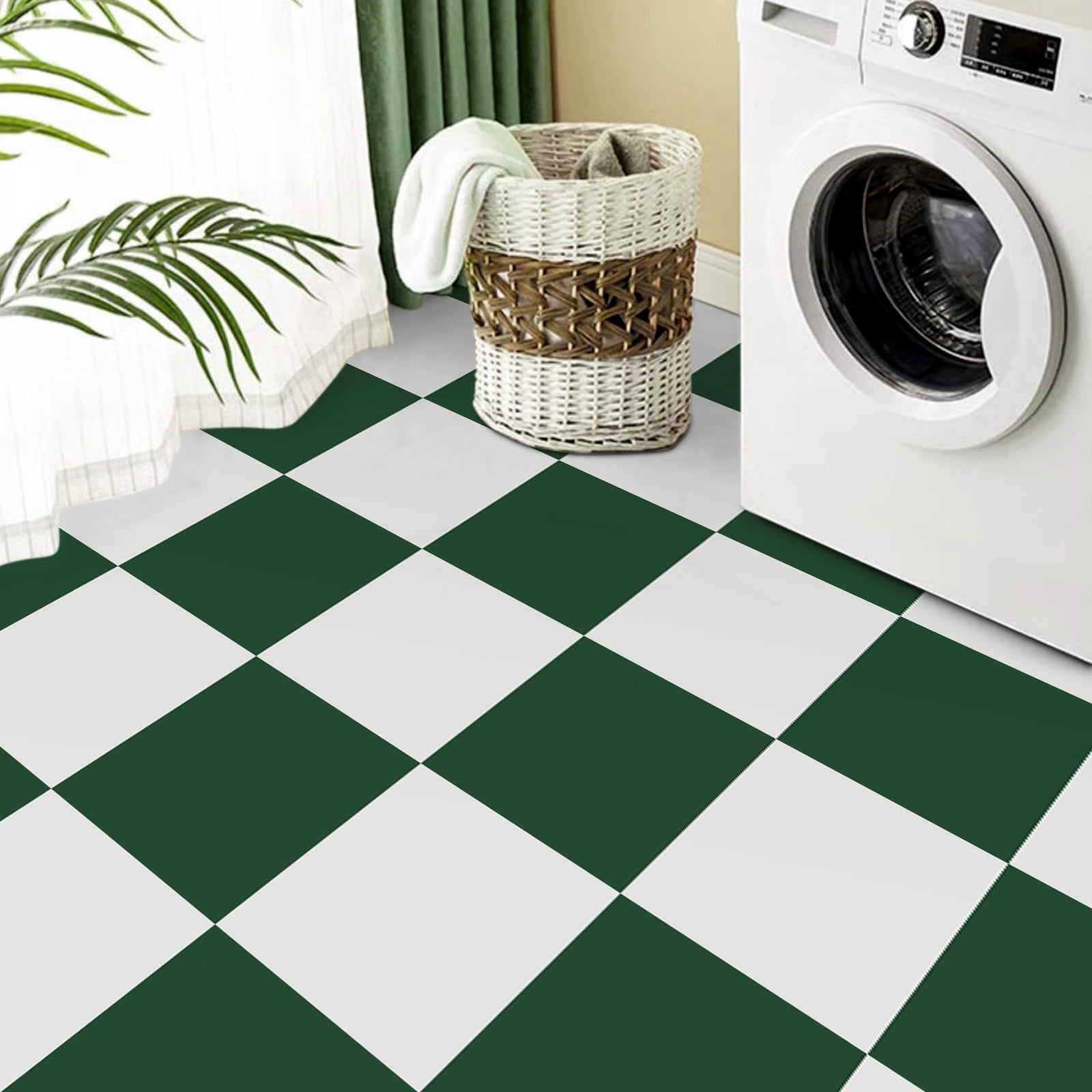 Abyssaly 12" x 12" (20Pcs) Peel and Stick Floor Tile Vinyl Flooring Checkered Floor Tile Suit for Bathroom and Kitchen (Green and White)