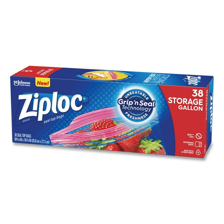 Ziploc Double Zipper Storage Bags, Plastic, 1 gal, 1,75 mil, Clear, 40/Box  