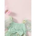 thumbnail image 4 of Suealasg Baby Girl Birthday Outfit Newborn Summer Boho Clothes Short Puff Sleeve Bow Front Ribbed Tulle Romper Dress Infant Photography Clothing 12-18 Months, 4 of 7