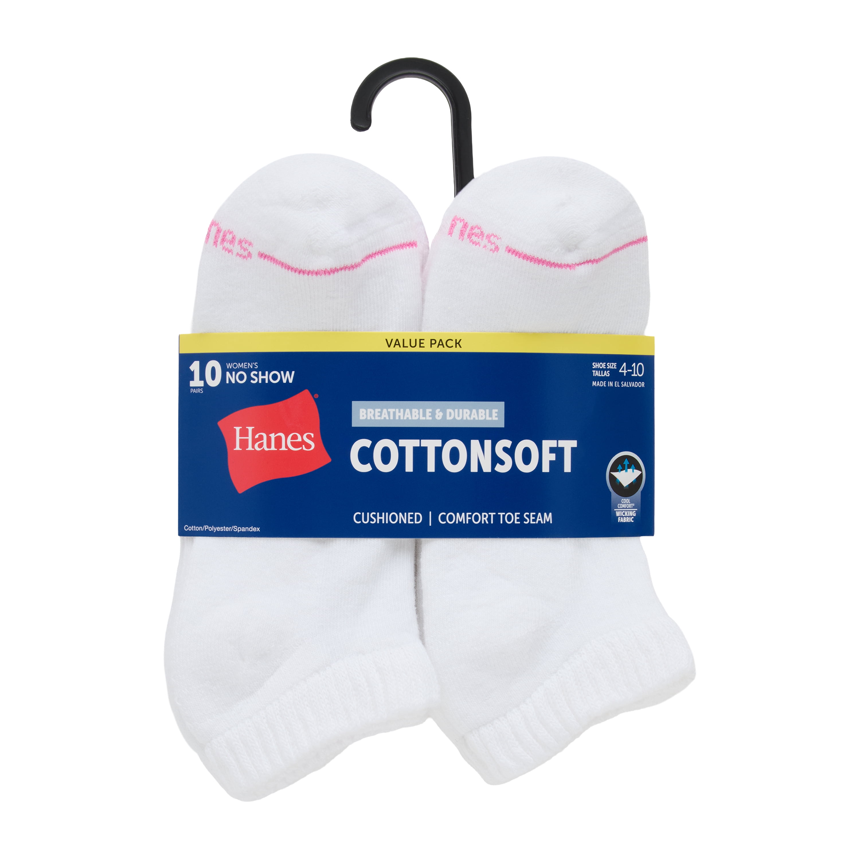 Hanes Womens CottonSoft No Show Socks, 10-Pack, Size 4-10