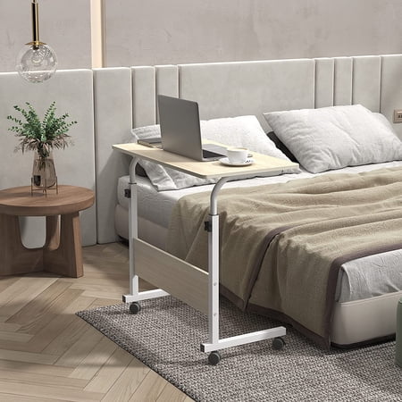 Sogesfurniture 31.4 inches Adjustable Standing Desk Mobile Bed Table Portable Computer Desk Laptop Desk Stand Desks Cart,White Maple