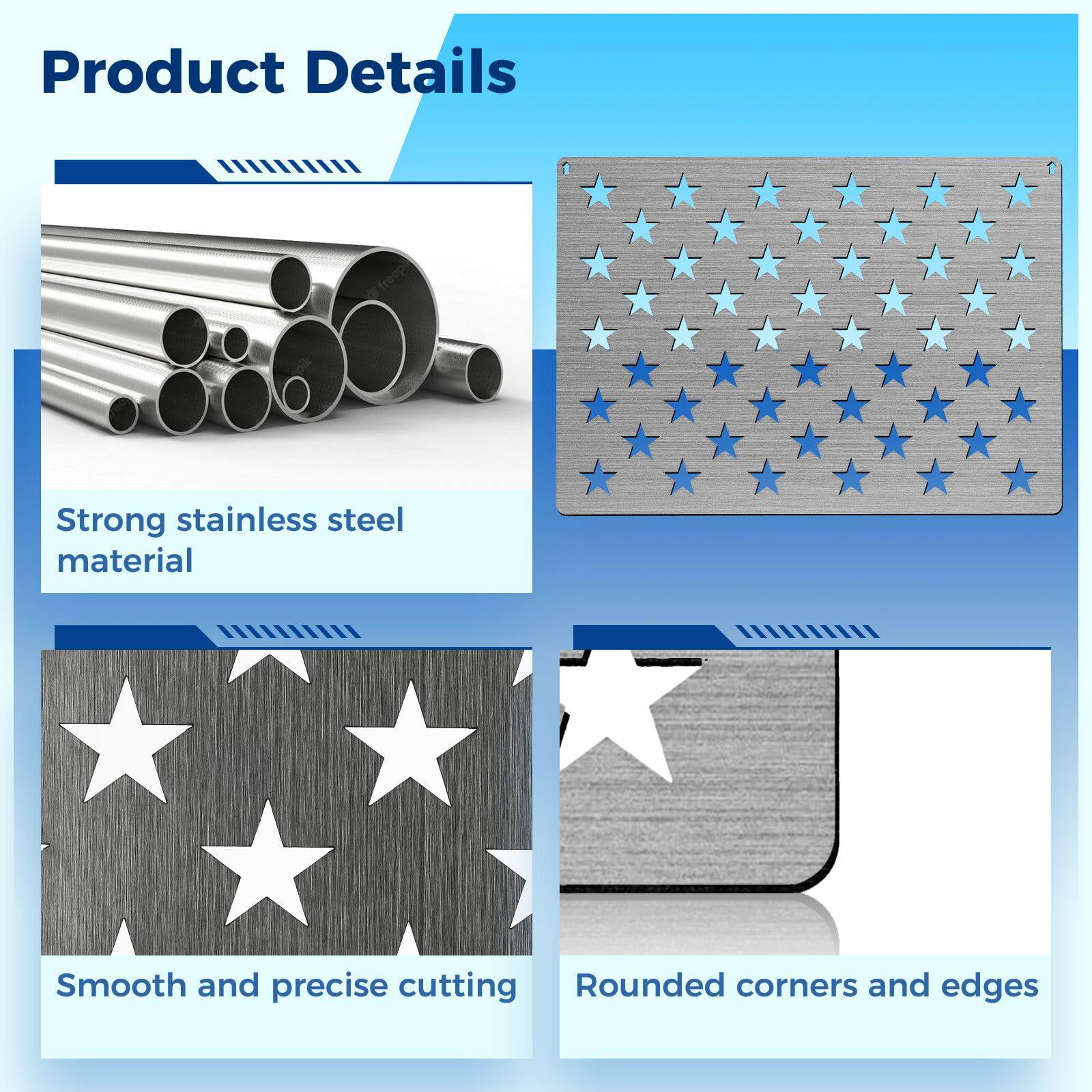 Stencil Steel 50 Star American Flag Stencil Template 3 Pcs Stainless Steel  Stencil Flag Template 13 Stars 1776 Templates for Labor Day Independence