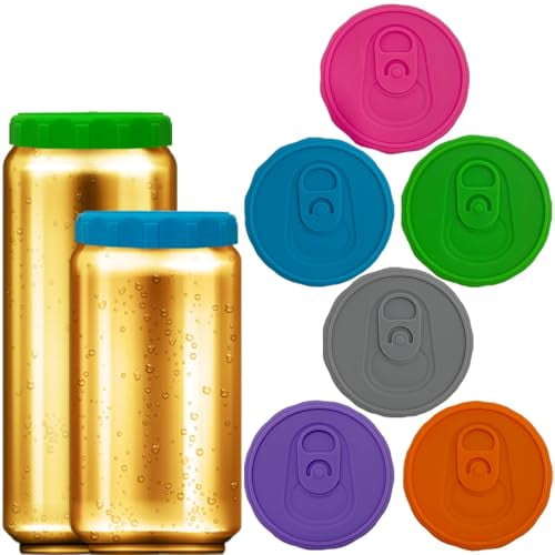 6 Pack Silicone Soda Can Lids,BPA-Free Reusable Silicone Beverage Can Covers - Protector & Stopper For Soda,Beer,Drink,Juice,Coke,Beverage,Fits Standard Size Cans